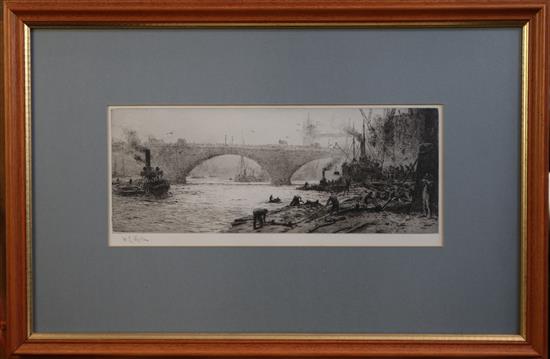 William Lionel Wyllie (1851-1931) London Bridge c.1920 5 x 13in.